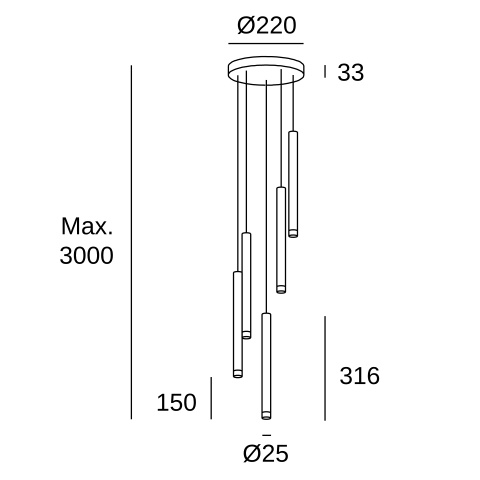 Подвесной светильник LEDS C4 Candle 5 Bodies Chandelier, 00-8317-60-60, черный, 2700 K, 16.8 Вт