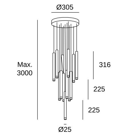 Подвесной светильник LEDS C4 Candle 13 Bodies Chandelier, 00-8319-60-60, черный, 2700 K, 45.4 Вт