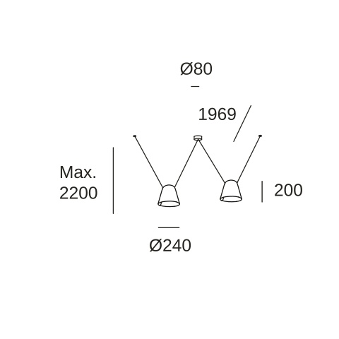 Подвесной светильник LEDS C4 Attic 2 bodies Conic Shape, 00-8367-05-DL, черный, 30 Вт