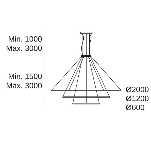 Подвесная люстра LEDS C4 Circular Downward 3 Rings, CS4H-00V9AZDU05, черный, 2700 K, 227.5 Вт
